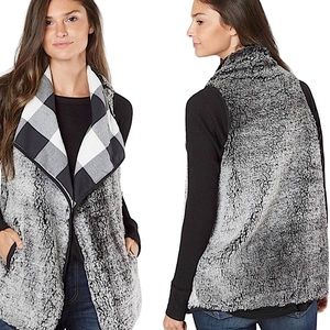 BKE Sherpa Reversible Plaid Vest with Pockets -Size Small